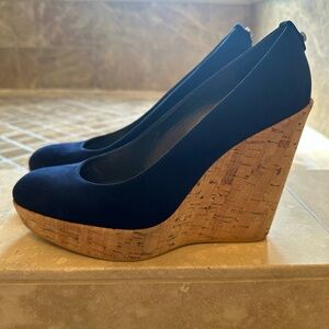 Stuart Weitzman “Princess Kate” Navy Blue Suede Wedges. Great condition.